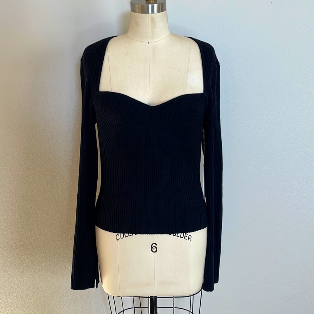 NWT Black Reformation Cashmere Sweetheart Neck Sweater XL